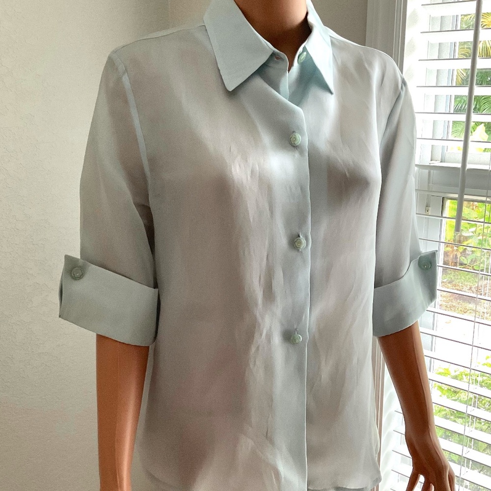 SUSAN E RILEY blouse 100% Silk Rhinestone buttons sz 10